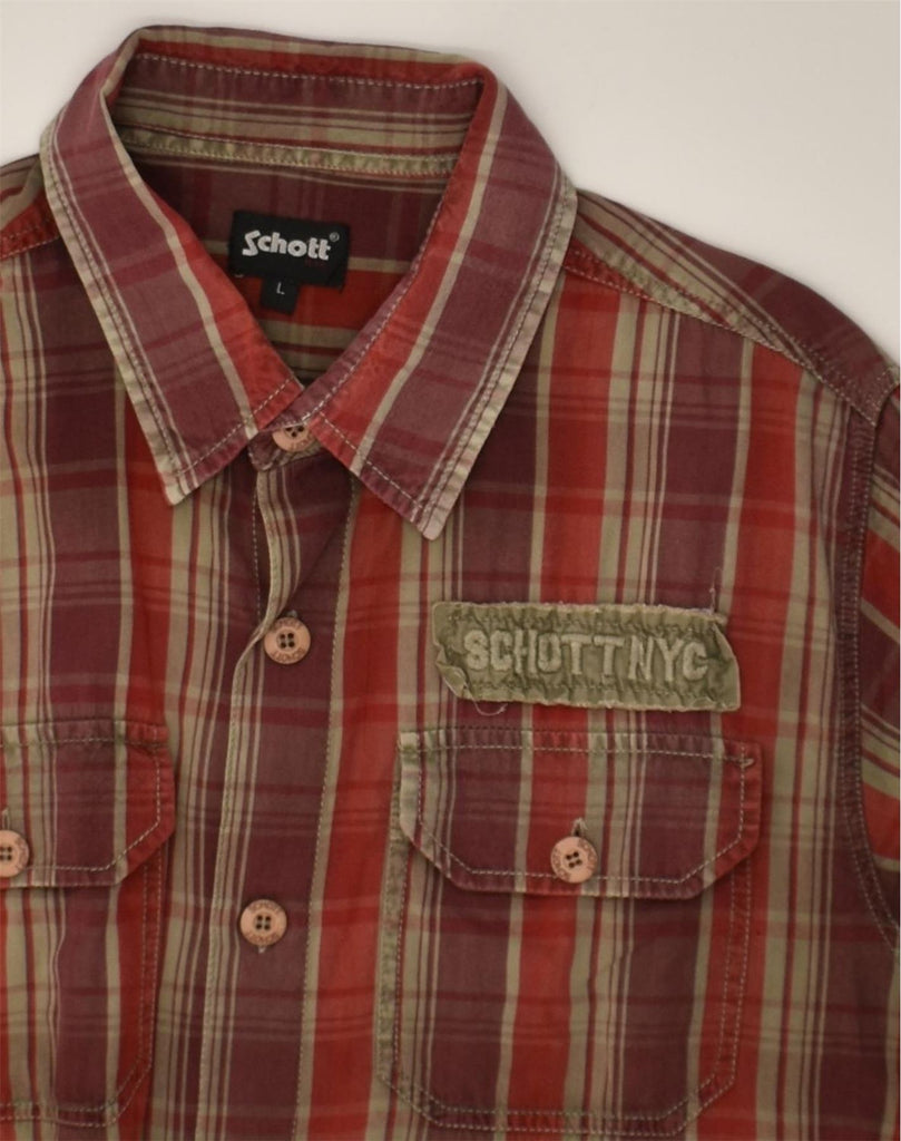 SCHOTT Mens Short Sleeve Shirt Large Red Check | Vintage Schott | Thrift | Second-Hand Schott | Used Clothing | Messina Hembry 