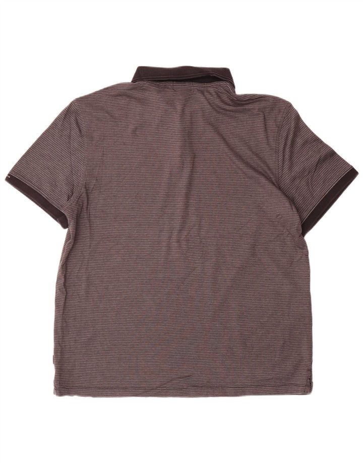 CALVIN KLEIN Mens Polo Shirt Large Grey Pinstripe Cotton