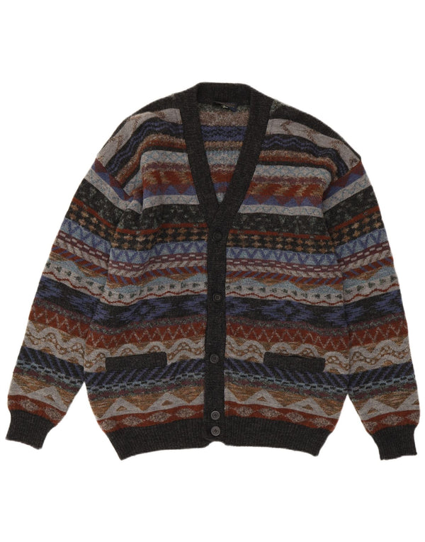 COMPASS CARD Mens Cardigan Sweater IT 52 Large Grey Geometric Wool