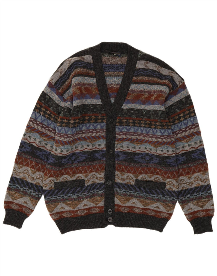 COMPASS CARD Mens Cardigan Sweater IT 52 Large Grey Geometric Wool