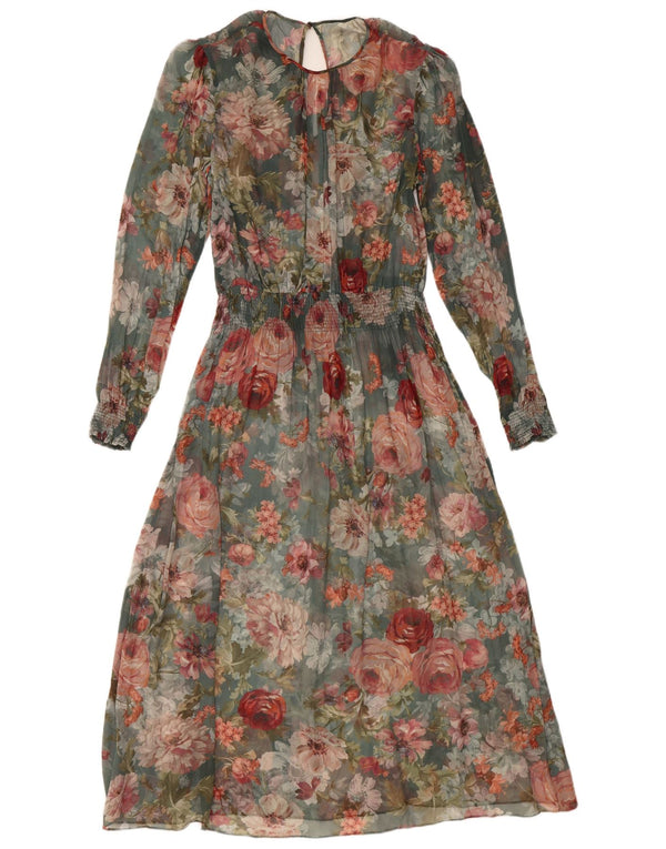 VINTAGE Womens Long Sleeve Maxi Dress UK 12 Medium Multicoloured Floral