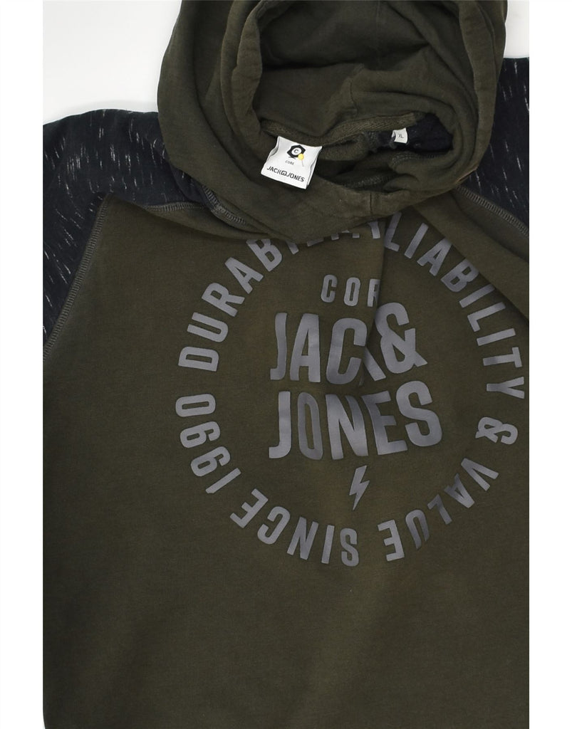 JACK & JONES Mens Graphic Hoodie Jumper XL Khaki Colourblock Cotton | Vintage Jack & Jones | Thrift | Second-Hand Jack & Jones | Used Clothing | Messina Hembry 