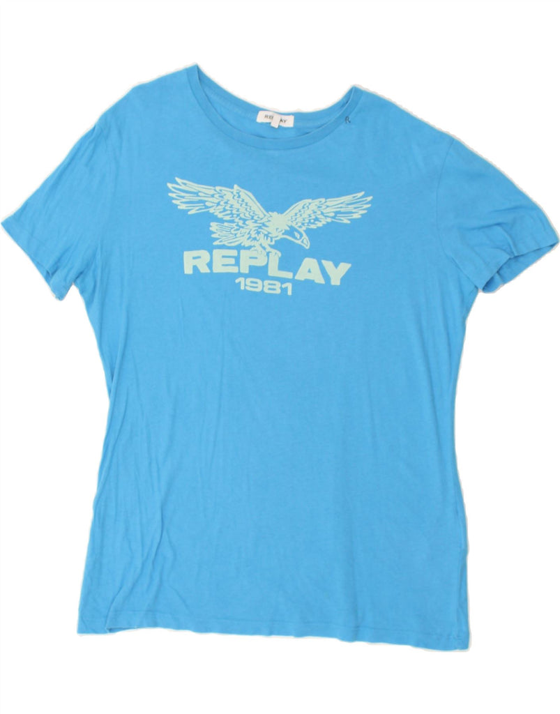 REPLAY Mens Graphic T-Shirt Top Large Blue Cotton | Vintage Replay | Thrift | Second-Hand Replay | Used Clothing | Messina Hembry 