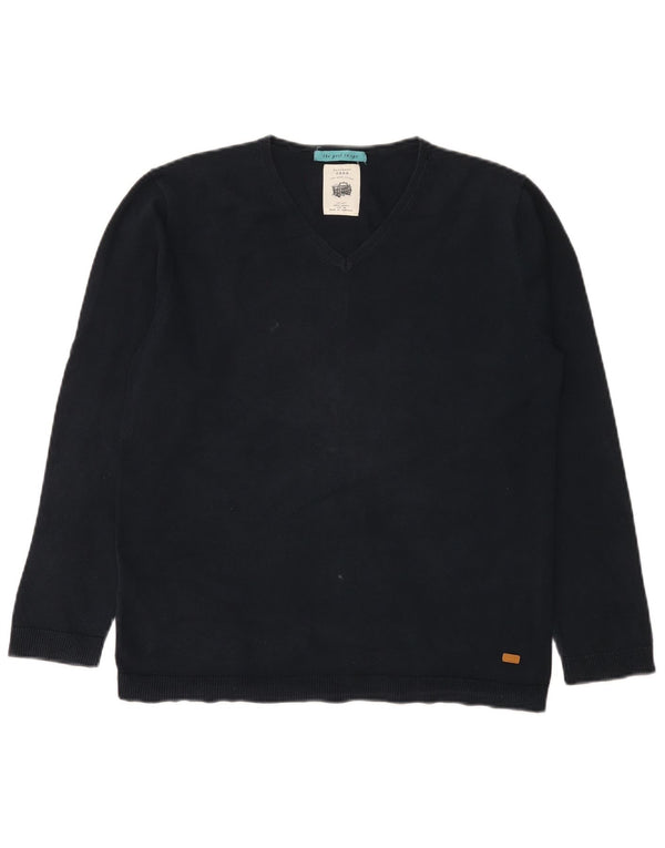 Zara Boys V-Neck Jumper Sweater 13-14 Years Navy Blue Cotton