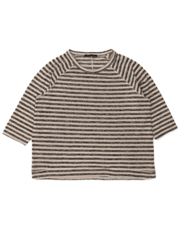 Marks & Spencer Womens Top 3/4 Sleeve UK 16 Large White Striped