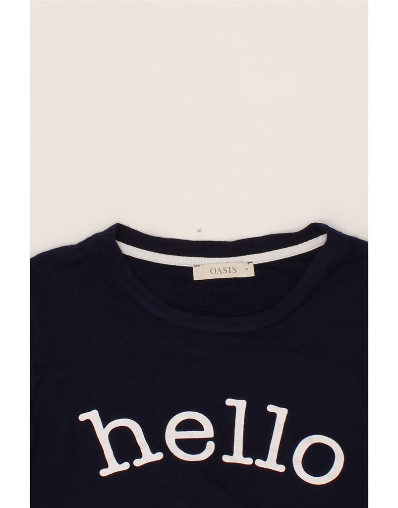 OASIS Womens Graphic Sweatshirt Jumper UK 14 Medium Navy Blue Viscose Vintage Oasis and Second-Hand Oasis from Messina Hembry 