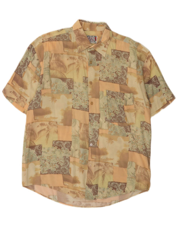 Orso Poeta  Mens Short Sleeve Shirt Large Beige Floral Viscose Hawaiian