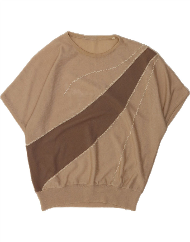VINTAGE Womens Boat Neck Jumper Sweater IT 42 Medium Beige Colourblock Vintage Vintage and Second-Hand Vintage from Messina Hembry 