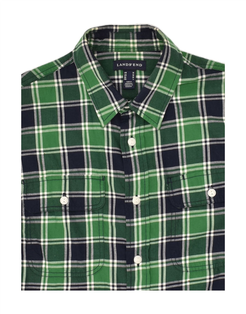 LANDS END Mens Shirt Medium Green Check Cotton Vintage Lands End and Second-Hand Lands End from Messina Hembry 