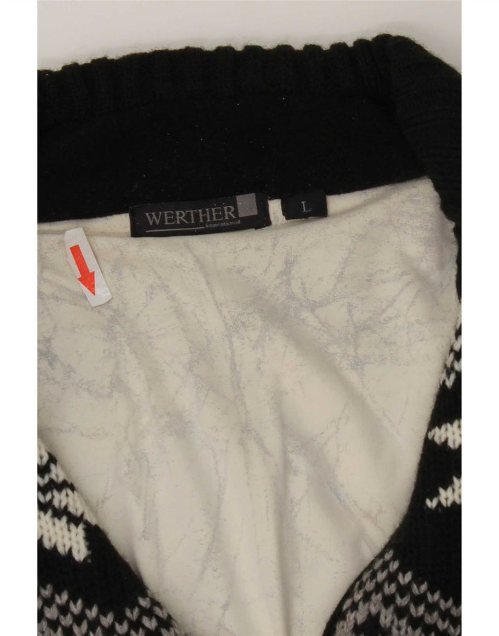 Werther Mens Zip Neck Jumper Sweater Large Black Fair Isle Polyacrylic