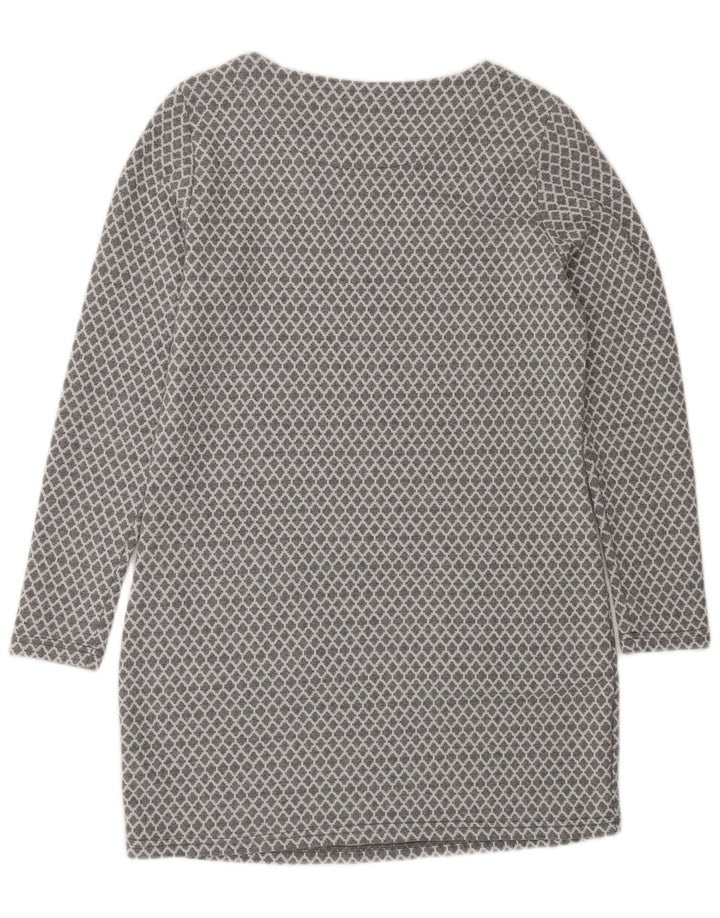 Joules Womens Long Sleeve Basic Dress UK 10 Small Grey Geometric Cotton