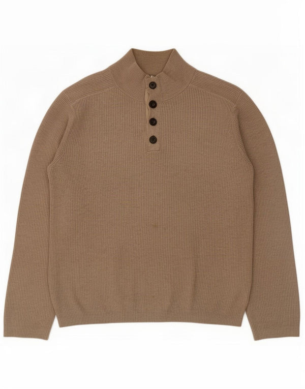 Gap Mens Button Neck Jumper Sweater Medium Beige Cotton