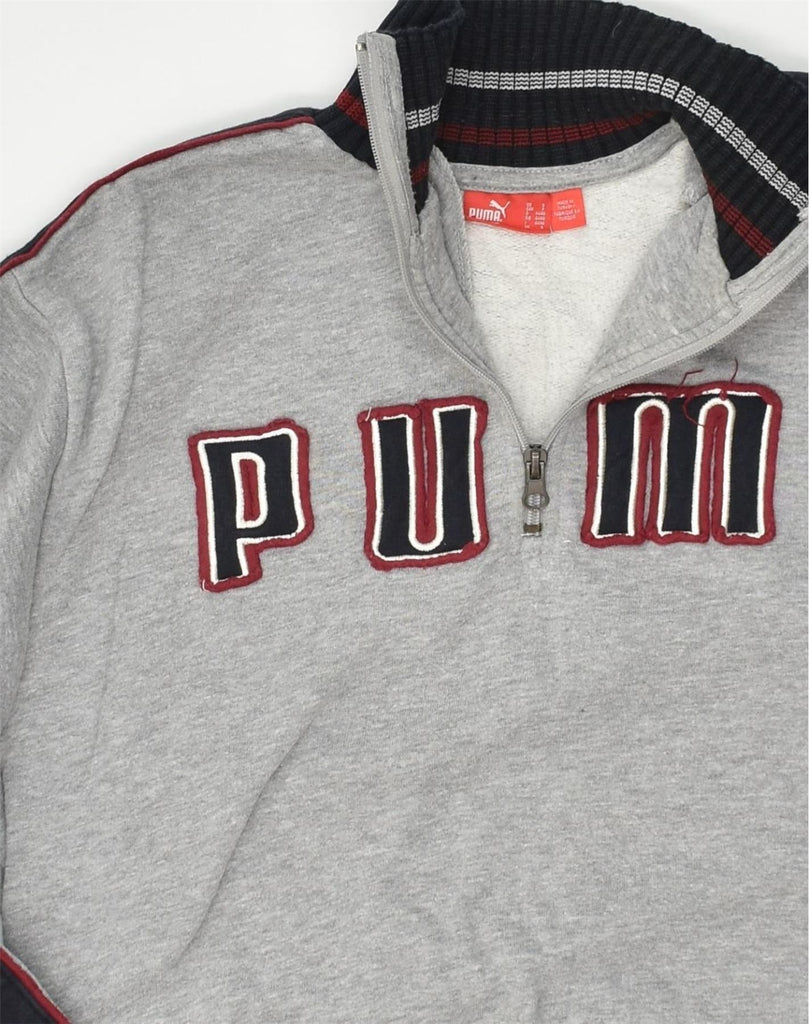 PUMA Mens Graphic Zip Neck Sweatshirt Jumper Small Grey Cotton | Vintage Puma | Thrift | Second-Hand Puma | Used Clothing | Messina Hembry 