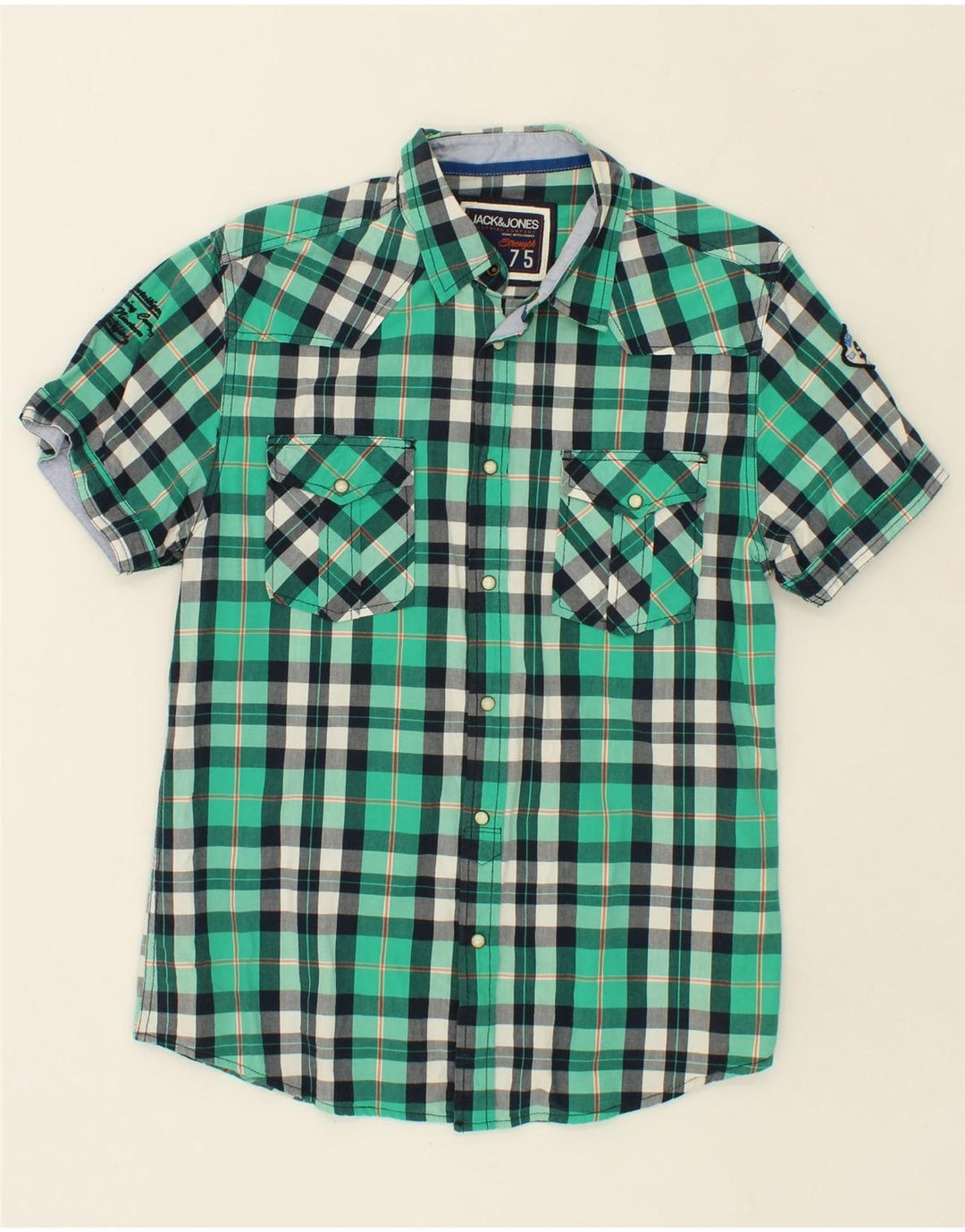 JACK & JONES Mens Short Sleeve Shirt XL Green Check Cotton Vintage Jack & Jones and Second-Hand Jack & Jones from Messina Hembry 