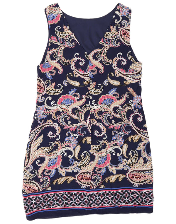 Wallis Womens Sleeveless Sheath Dress UK 14 Medium Navy Blue Paisley
