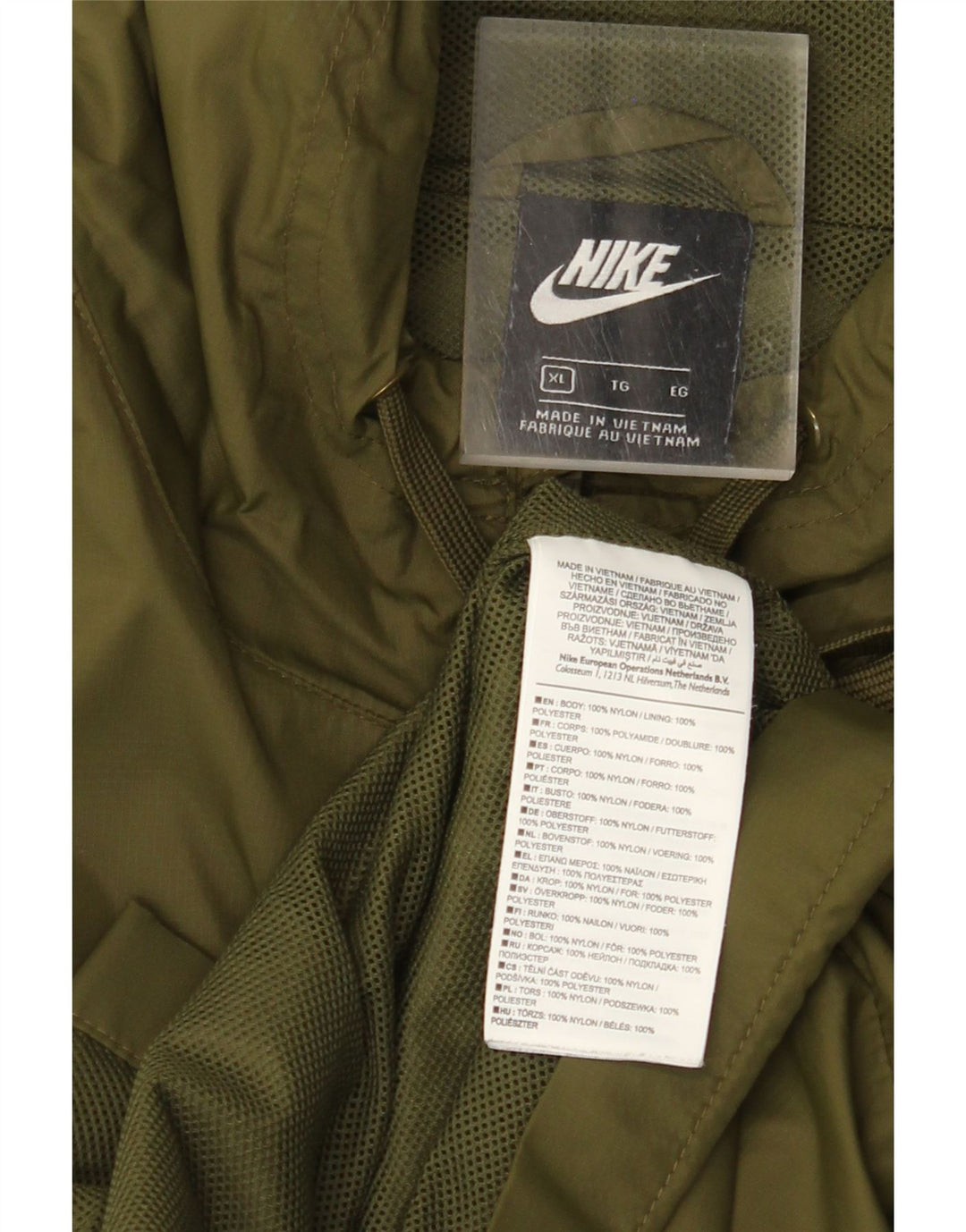 NIKE Mens Hooded Rain Jacket UK 42 XL Khaki Nylon