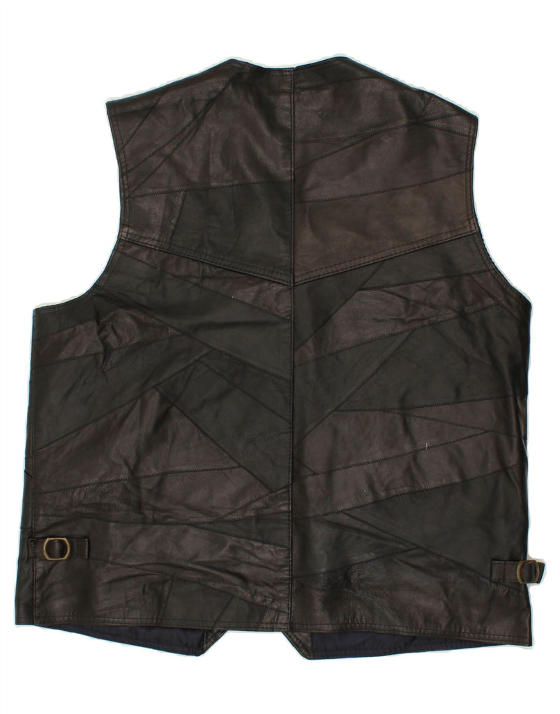 VINTAGE Mens Leather Gilet UK 46 3XL Black Patchwork Leather Vintage Vintage and Second-Hand Vintage from Messina Hembry 