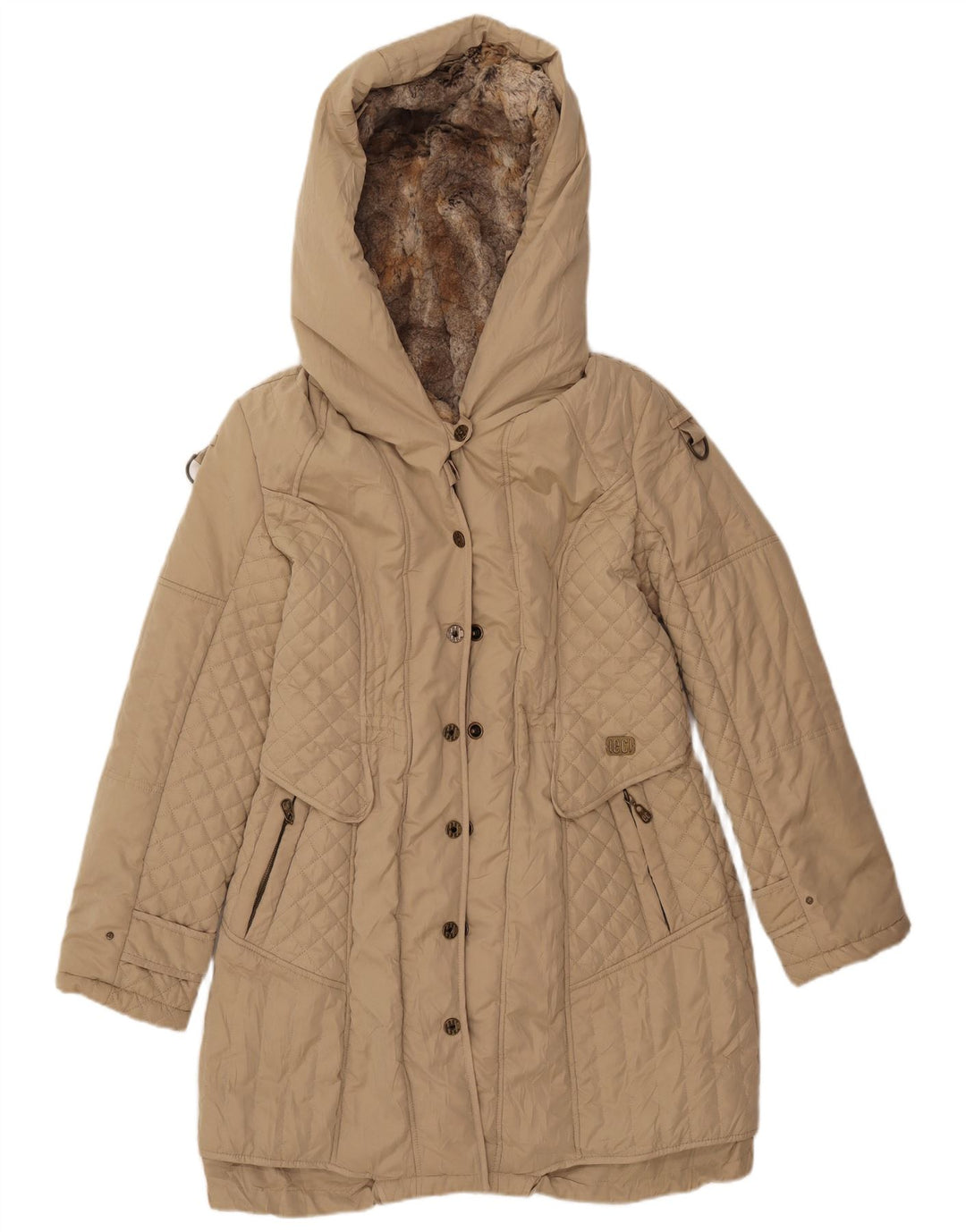 Easy Comfort Womens Hooded Padded Coat UK 14 Large Beige Polyester