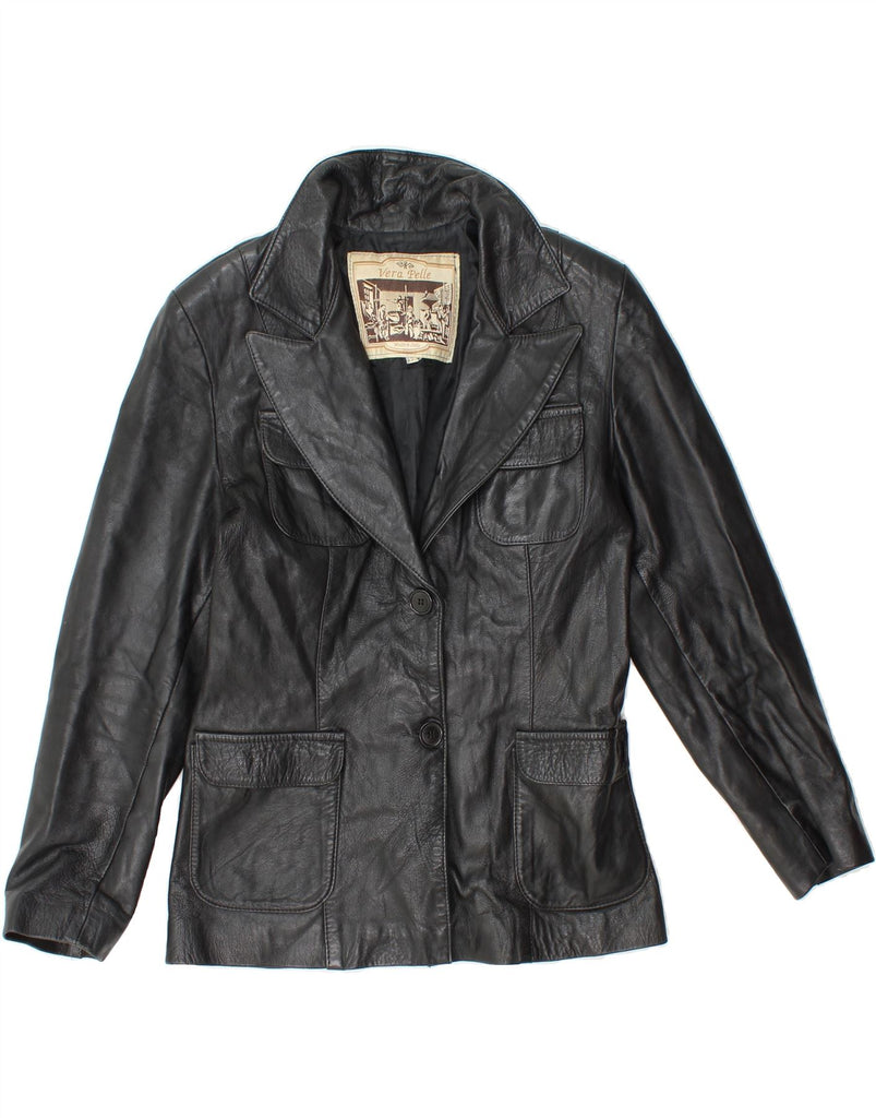 VINTAGE Womens Leather Jacket IT 42 Medium Black Leather Vintage Vintage and Second-Hand Vintage from Messina Hembry 