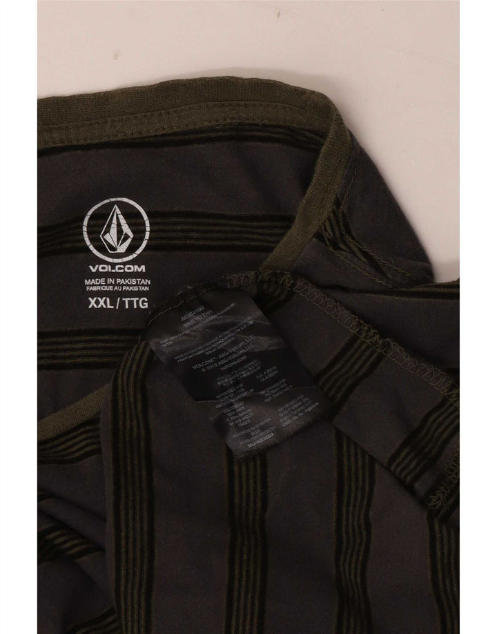 Volcom Mens Top Long Sleeve 2XL Grey Striped Cotton