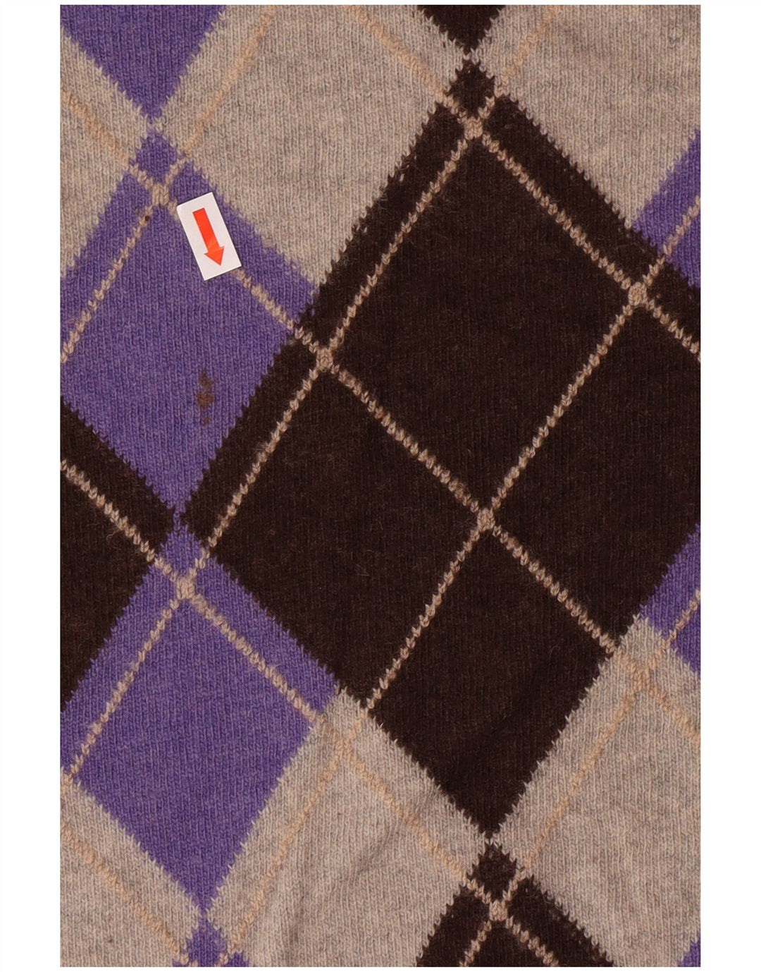 EMME 77 Mens V-Neck Jumper Sweater Medium Brown Argyle/Diamond Wool