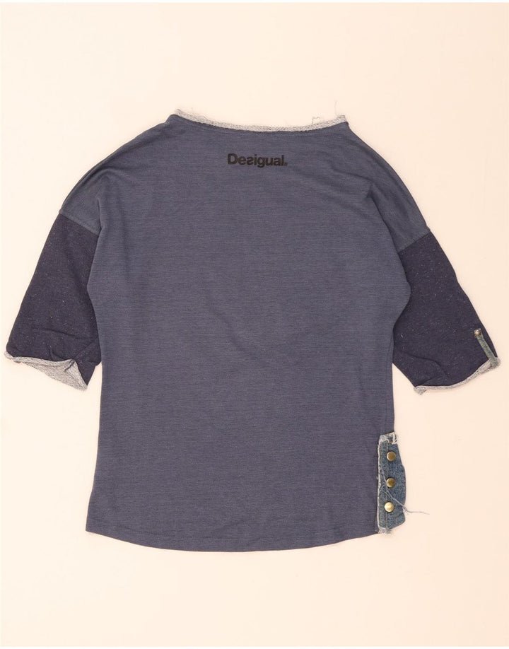 Desigual Womens Graphic Top 3/4 Sleeve UK 14 Medium Navy Blue Patchwork