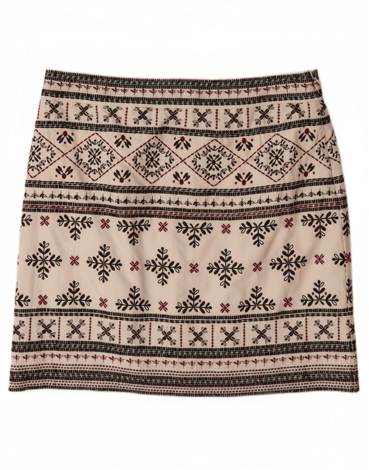 WHITE STUFF Womens Mini Skirt UK 10 Small W32  Off White Fair Isle Cotton