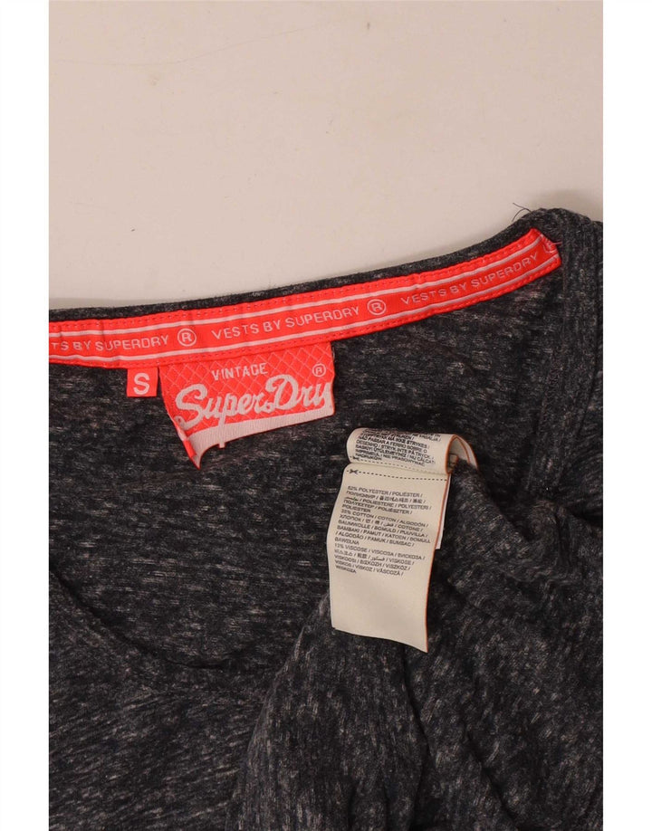 Superdry Womens Graphic Vest Top UK 10 Small Grey Flecked Polyester