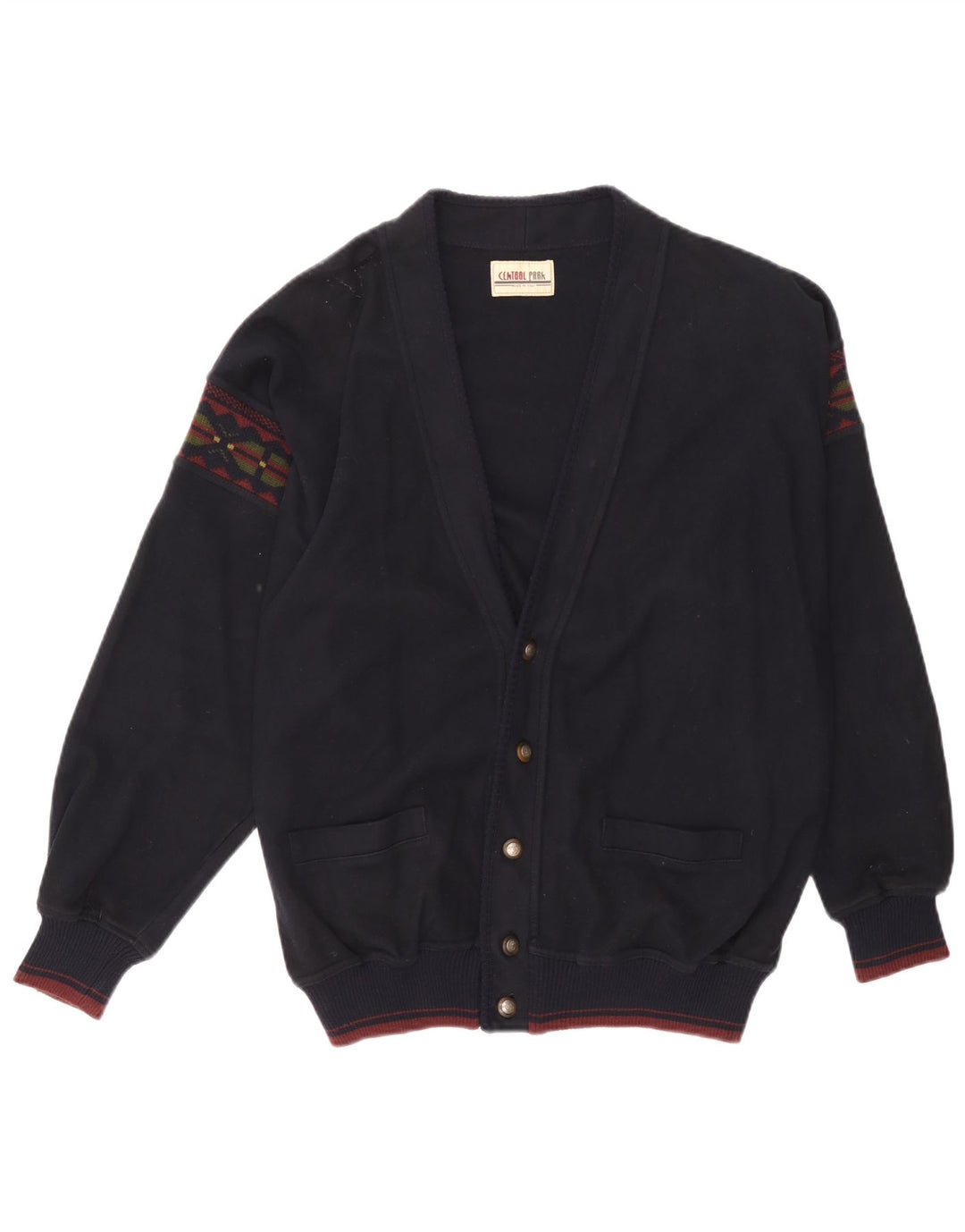 Central Park Mens Cardigan Sweater XL Navy Blue Fair Isle