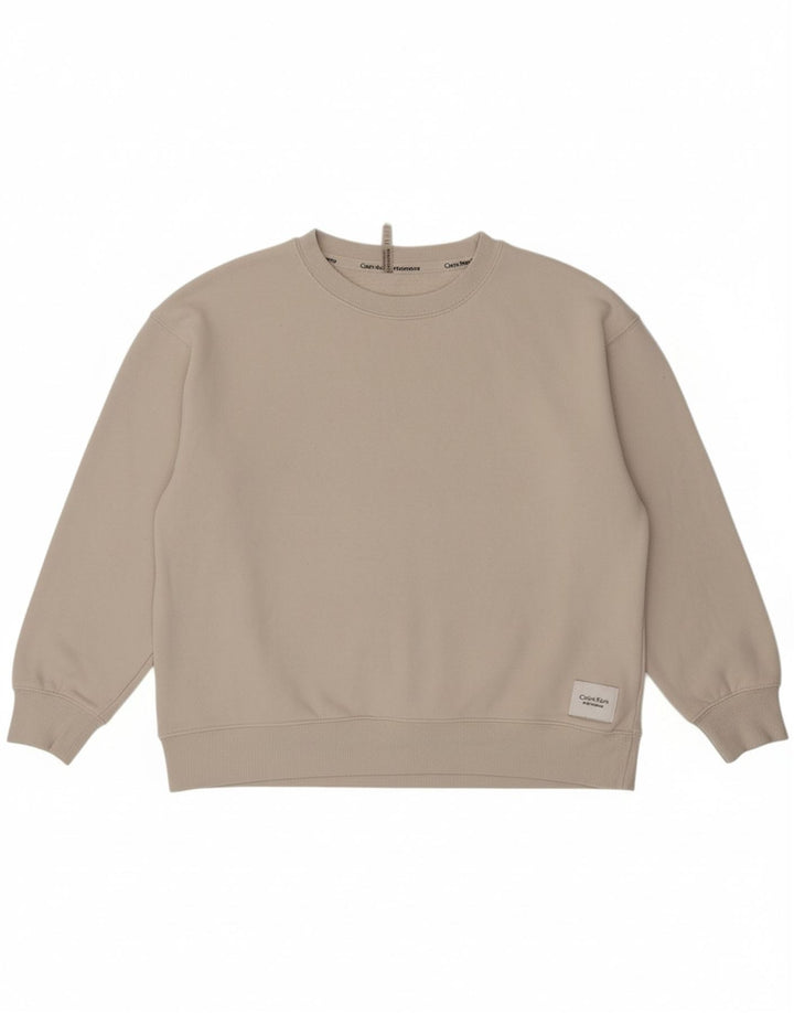 CALVIN KLEIN Womens Performance Sweatshirt Jumper UK 14 Medium Off White