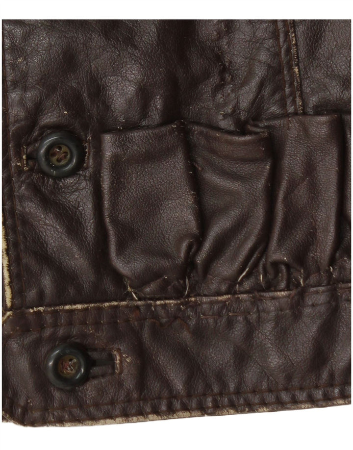 Vintage Mens Leather Gilet UK 36 Small Brown