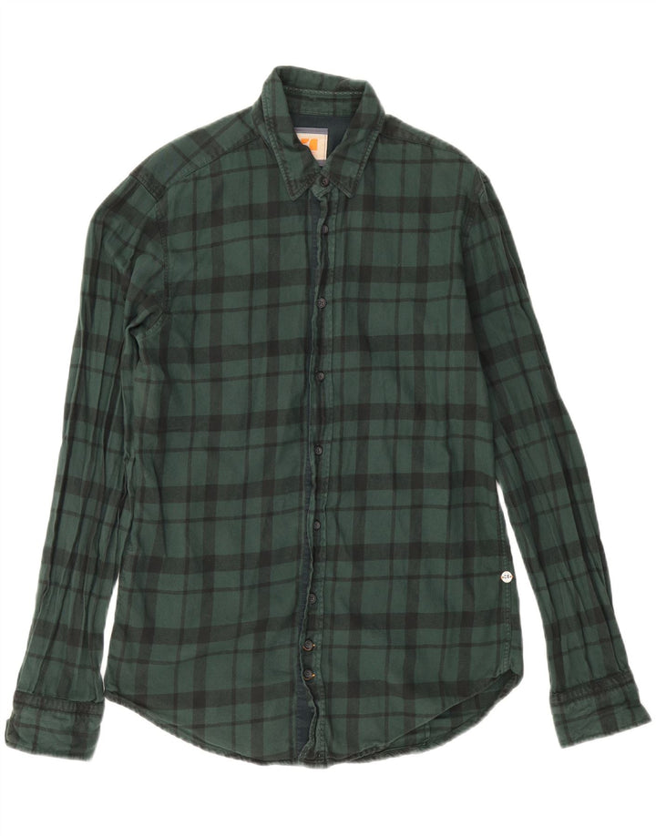 Hugo Boss Mens Flannel Shirt Medium Green Check Cotton