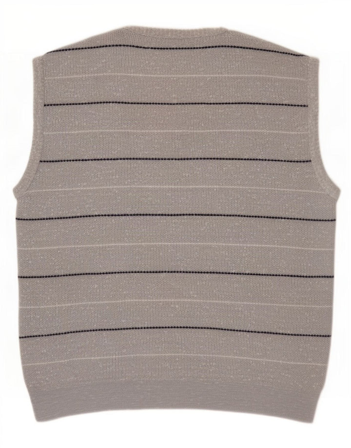 Vintage Mens Vest Tank Top Large Grey Striped