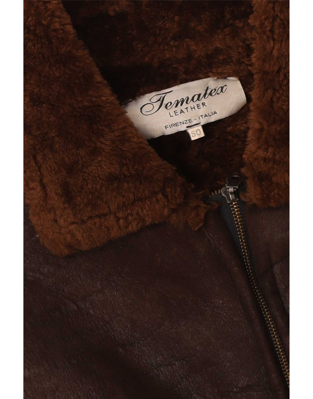 Vintage Mens Shearling Jacket IT 50 Large Brown Leather