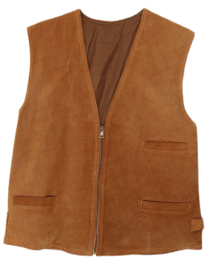 VINTAGE Womens Suede Gilet UK 18 XL Brown