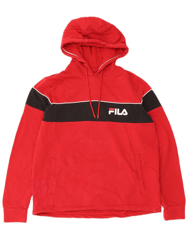 Fila Mens Graphic Hoodie Jumper XS Red Colourblock Cotton