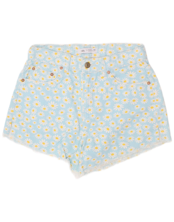 Zara Girls Denim Shorts 13-14 Years W28 Blue Floral