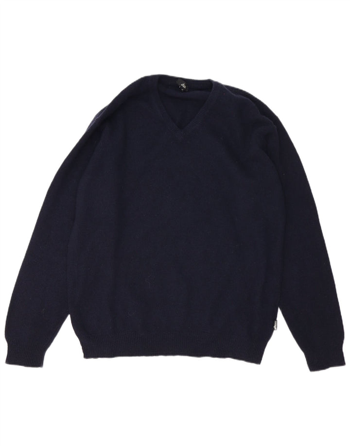 Asics Mens V-Neck Jumper Sweater Large Navy Blue Lambswool