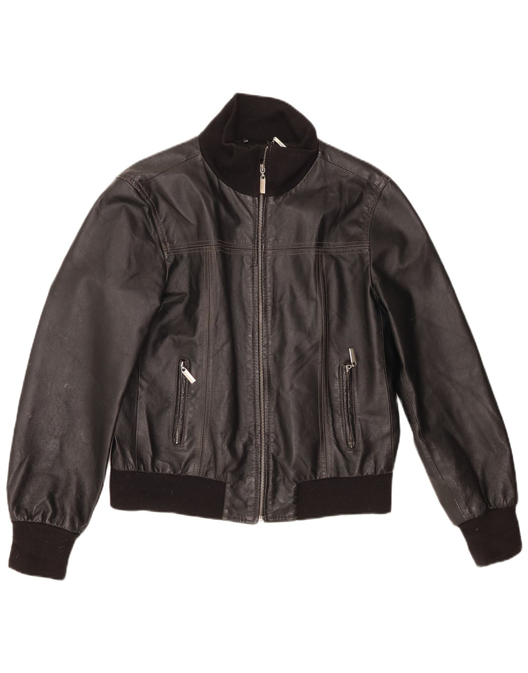 Conbipel Womens Bomber Leather Jacket IT 48 XL Black Colourblock