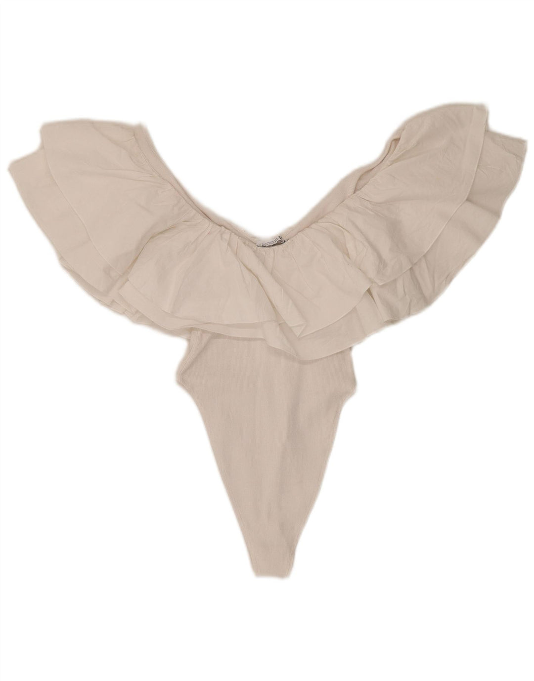 Zara Womens Ruffle Bodysuit UK 8 Small White Cotton