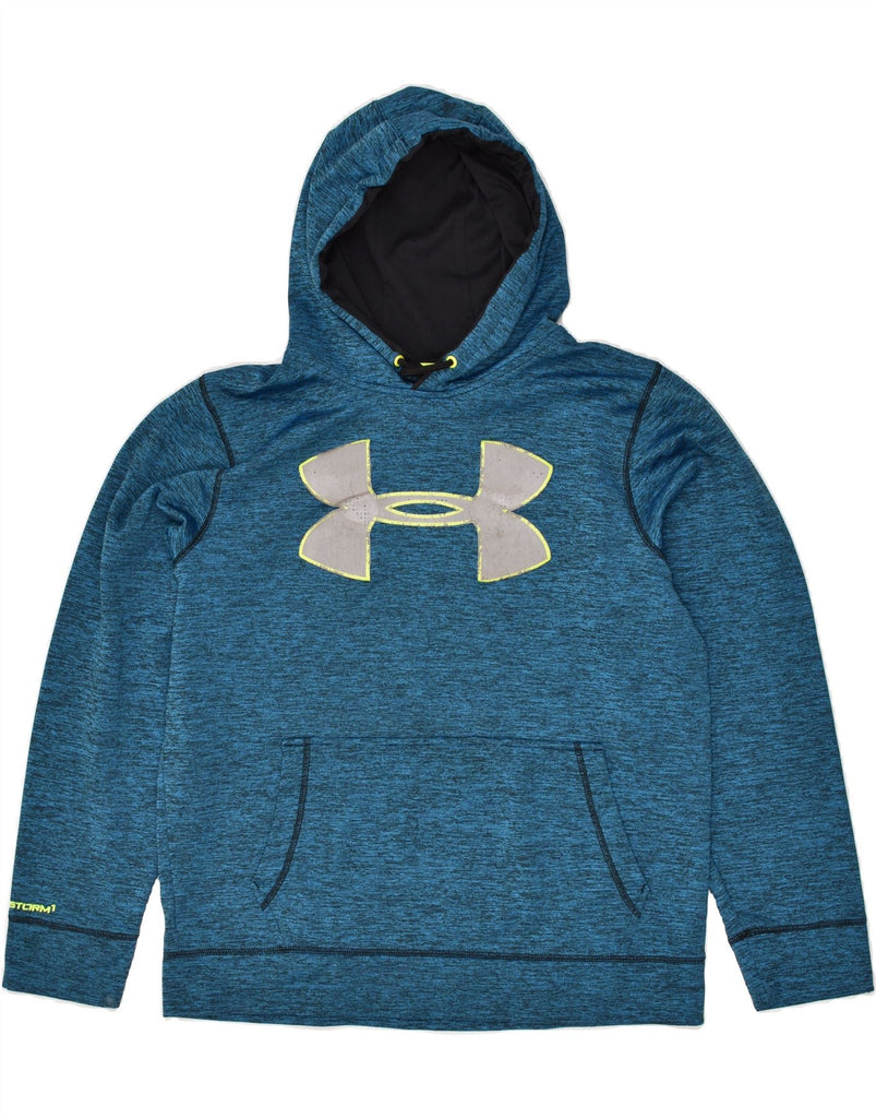 UNDER ARMOUR Mens Graphic Hoodie Jumper Medium Blue Flecked Polyester | Vintage Under Armour | Thrift | Second-Hand Under Armour | Used Clothing | Messina Hembry 