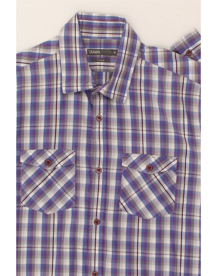 JULES Mens Fitted Shirt Medium Purple Check Cotton Vintage Jules and Second-Hand Jules from Messina Hembry 
