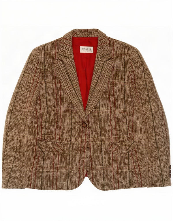 Basler Womens 1 Button Blazer Jacket UK 16 Large Beige Plaid Virgin Wool