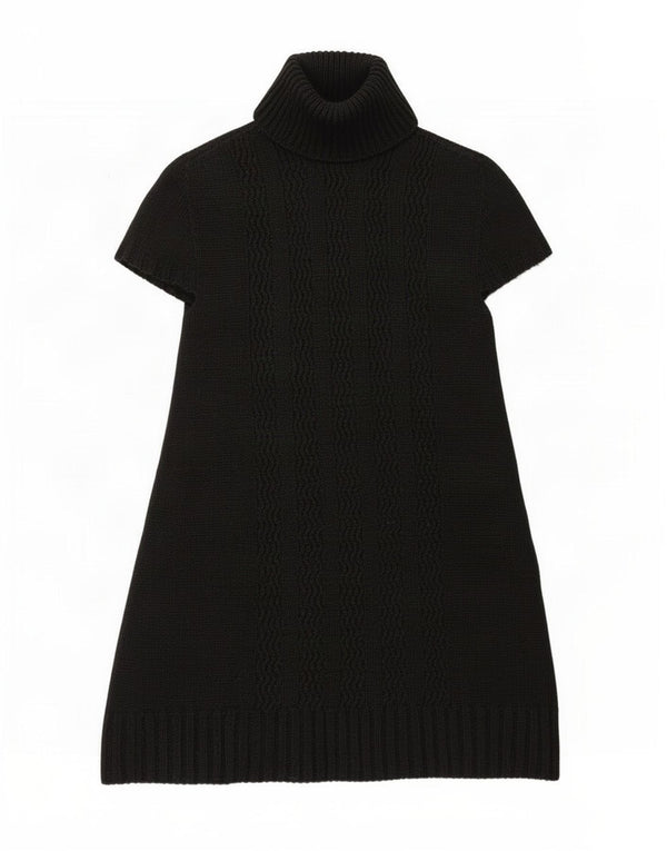 Zara Womens Roll Neck Short Sleeves Jumper Dress UK 8 Small Black Acrylic