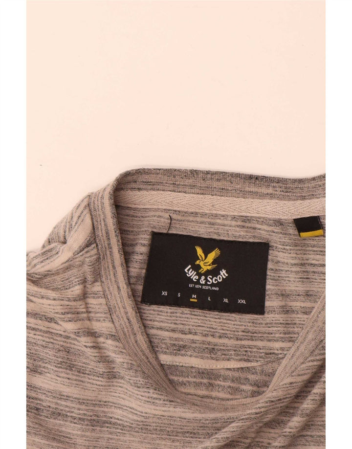 Lyle & Scott Mens T-Shirt Top Medium Grey Pinstripe Cotton