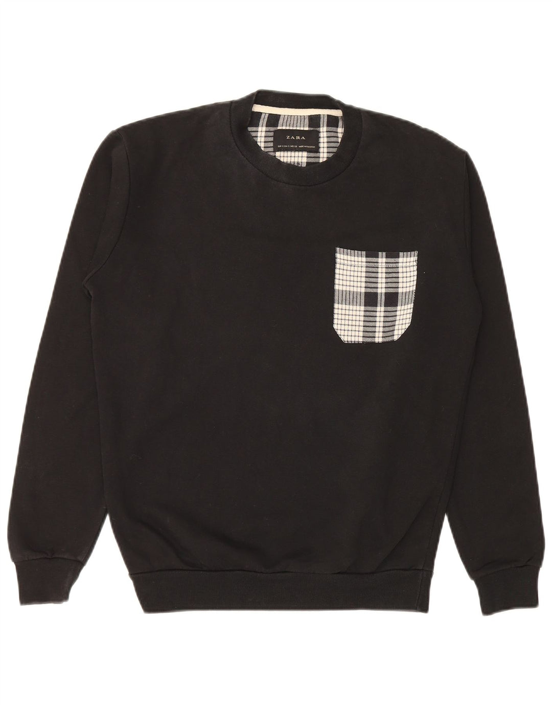 Zara Mens Sweatshirt Jumper Small Black Check