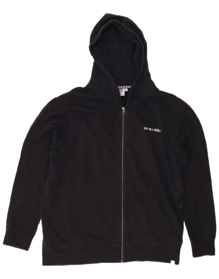 ANIMAL Womens Zip Hoodie Sweater UK 14 Large  Black Cotton