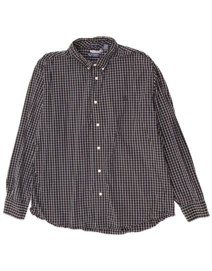 Chaps Mens Custom Fit Shirt 2XL Black Check Cotton