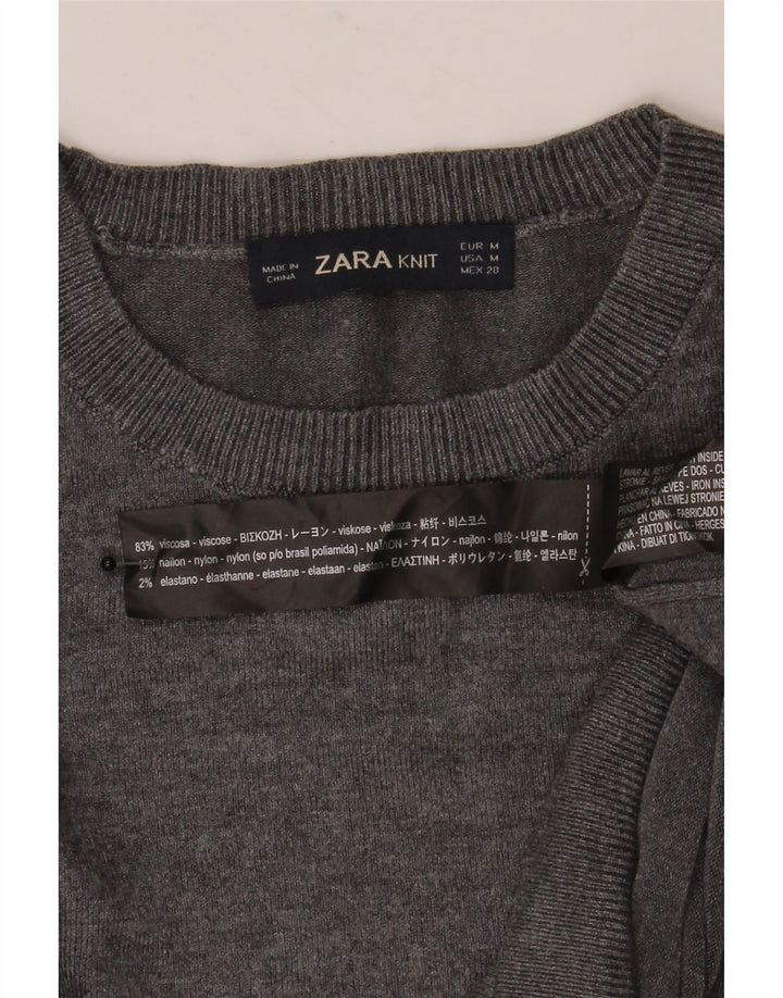 Zara Womens Crew Neck Jumper Sweater UK 12 Medium Grey Viscose