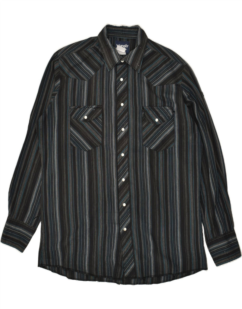 WRANGLER Mens Shirt Large Black Striped | Vintage Wrangler | Thrift | Second-Hand Wrangler | Used Clothing | Messina Hembry 